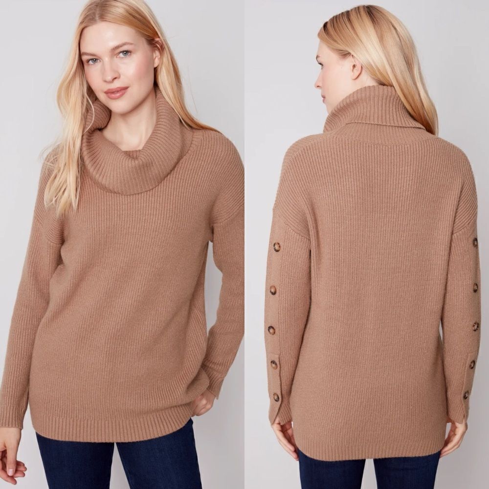 NWT CHARLIE B Turtleneck Button Down Sleeve Sweater Size XS